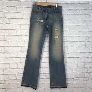 LAUNDRY BY SHELLI SEGAL PATCHWORK DISTRESSED JEANS